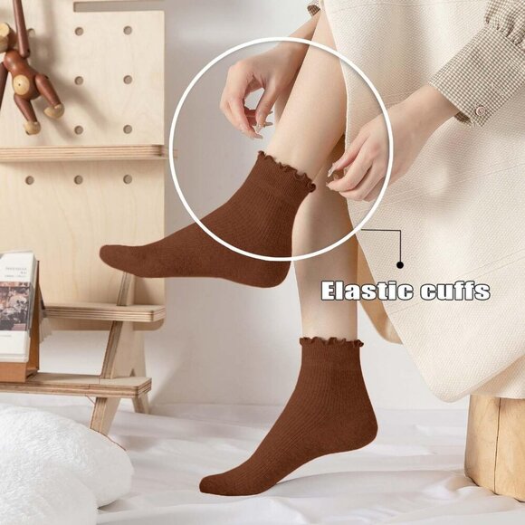 6 Pairs Women's Ruffle Socks Cute Ankle Socks Super Soft Breathable Cool Frilly - Picture 3 of 7